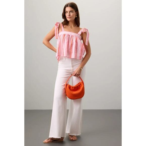 SZ Blockprints Emma Tank Pink Striped Tie Strap Swing Flowy Cotton Top Size M - Picture 3 of 6